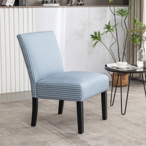 English Elm Botticelli Armless Slipper Chair Blue Stripe Fabric Tall Back Foam Seat Bedroom Accent T2574P240370