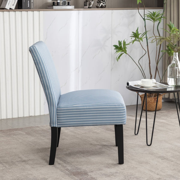 English Elm Botticelli Armless Slipper Chair Blue Stripe Fabric Tall Back Foam Seat Bedroom Accent T2574P240370