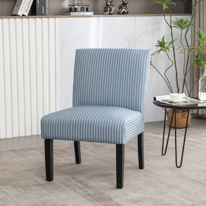 English Elm Botticelli Armless Slipper Chair Blue Stripe Fabric Tall Back Foam Seat Bedroom Accent T2574P240370