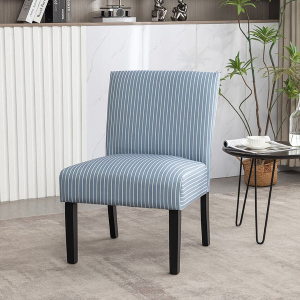 English Elm Botticelli Armless Slipper Chair Blue Stripe Fabric Tall Back Foam Seat Bedroom Accent T2574P240370