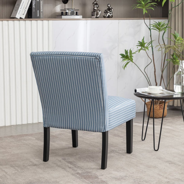 English Elm Botticelli Armless Slipper Chair Blue Stripe Fabric Tall Back Foam Seat Bedroom Accent T2574P240370