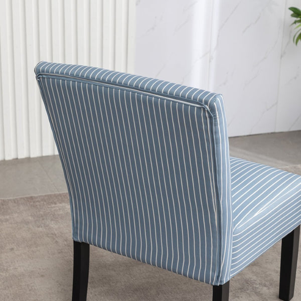 English Elm Botticelli Armless Slipper Chair Blue Stripe Fabric Tall Back Foam Seat Bedroom Accent T2574P240370