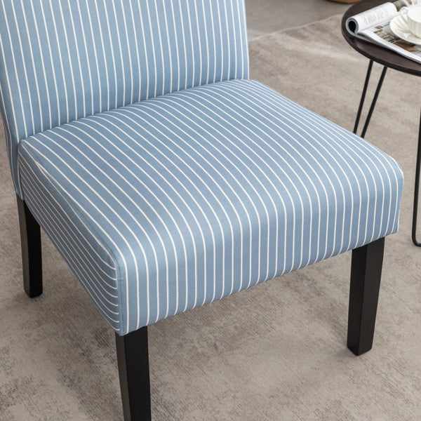 English Elm Botticelli Armless Slipper Chair Blue Stripe Fabric Tall Back Foam Seat Bedroom Accent T2574P240370