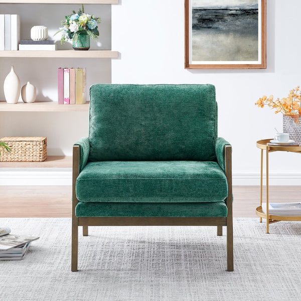 English Elm Kelly Velvet Accent Armchair with Rubberwood Legs Mid-century Living Room Seat Green T2574P240372