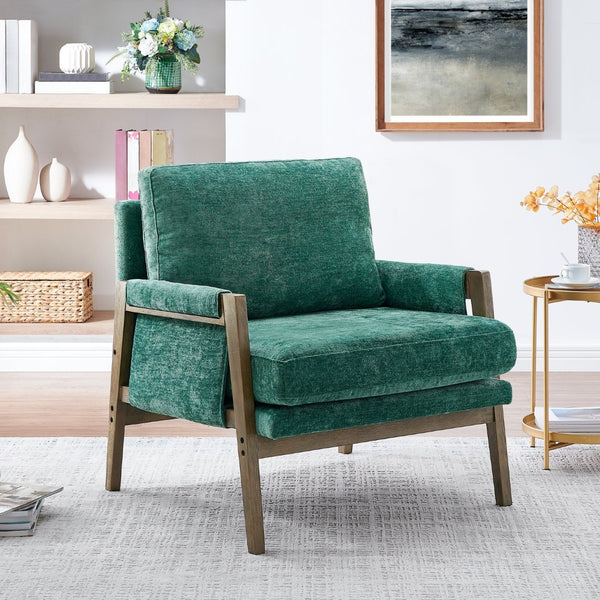 English Elm Kelly Velvet Accent Armchair with Rubberwood Legs Mid-century Living Room Seat Green T2574P240372