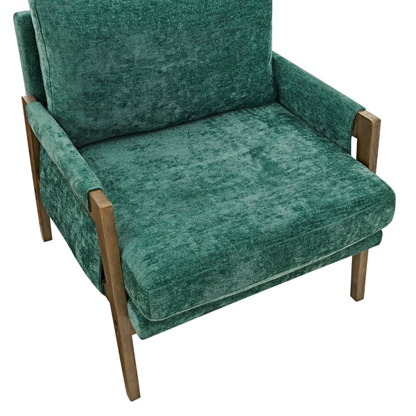 English Elm Kelly Velvet Accent Armchair with Rubberwood Legs Mid-century Living Room Seat Green T2574P240372