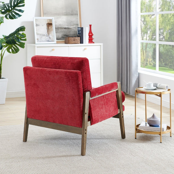 English Elm Kelly Velvet Accent Armchair with Rubberwood Legs Mid-century Living Room Seat Red T2574P240373