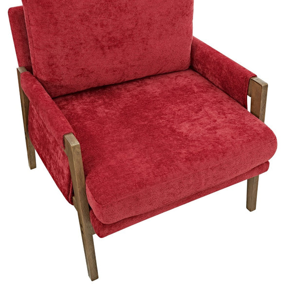 English Elm Kelly Velvet Accent Armchair with Rubberwood Legs Mid-century Living Room Seat Red T2574P240373