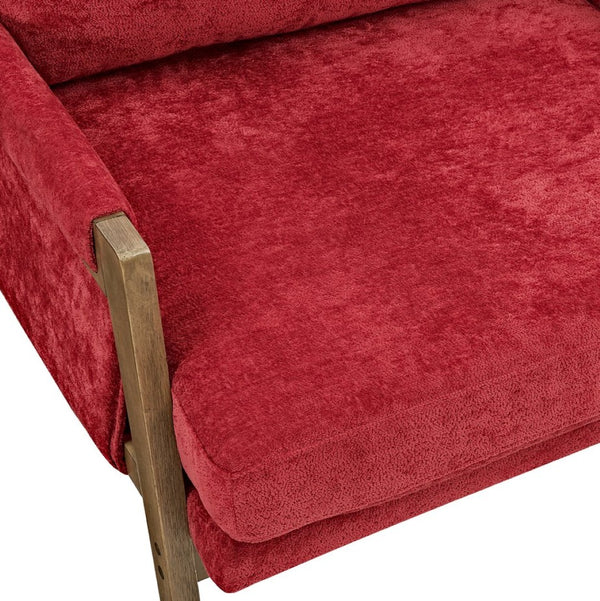 English Elm Kelly Velvet Accent Armchair with Rubberwood Legs Mid-century Living Room Seat Red T2574P240373