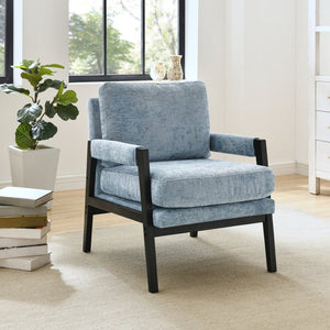 English Elm Kelly Barrel Accent Chair Chenille Upholstery Acacia Wood Legs Mid-century Living Room Blue T2574P240945