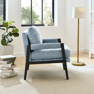 English Elm Kelly Barrel Accent Chair Chenille Upholstery Acacia Wood Legs Mid-century Living Room Blue T2574P240945