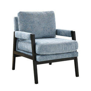 English Elm Kelly Barrel Accent Chair Chenille Upholstery Acacia Wood Legs Mid-century Living Room Blue T2574P240945