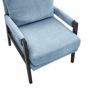 English Elm Kelly Barrel Accent Chair Chenille Upholstery Acacia Wood Legs Mid-century Living Room Blue T2574P240945