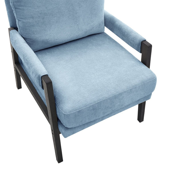English Elm Kelly Barrel Accent Chair Chenille Upholstery Acacia Wood Legs Mid-century Living Room Blue T2574P240945