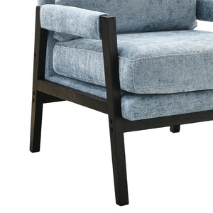 English Elm Kelly Barrel Accent Chair Chenille Upholstery Acacia Wood Legs Mid-century Living Room Blue T2574P240945