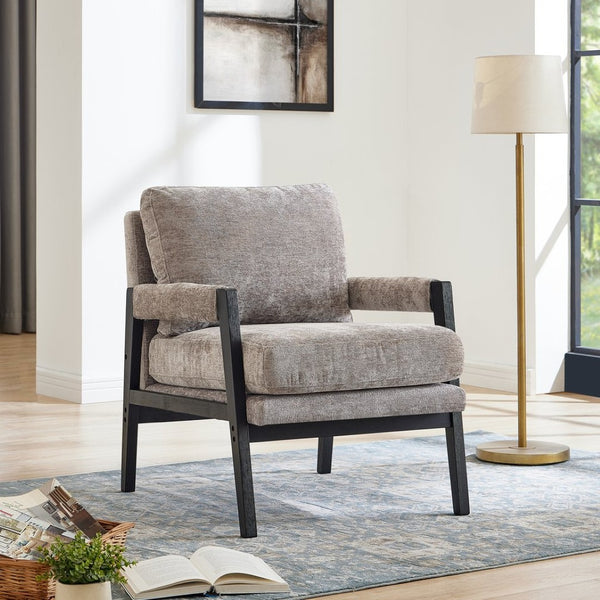 English Elm Kelly Barrel Accent Chair Chenille Upholstery Acacia Wood Legs Mid-century Living Room Grey T2574P240947