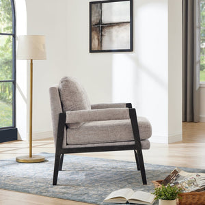 English Elm Kelly Barrel Accent Chair Chenille Upholstery Acacia Wood Legs Mid-century Living Room Grey T2574P240947