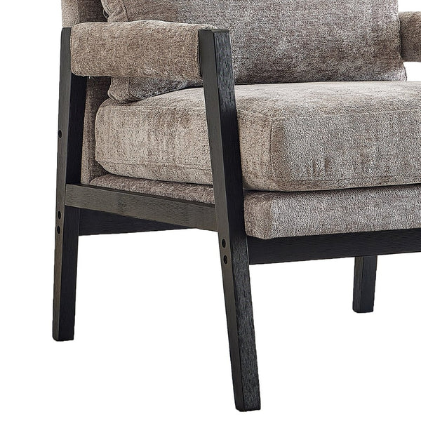 English Elm Kelly Barrel Accent Chair Chenille Upholstery Acacia Wood Legs Mid-century Living Room Grey T2574P240947