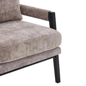 English Elm Kelly Barrel Accent Chair Chenille Upholstery Acacia Wood Legs Mid-century Living Room Grey T2574P240947