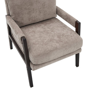 English Elm Kelly Barrel Accent Chair Chenille Upholstery Acacia Wood Legs Mid-century Living Room Grey T2574P240947