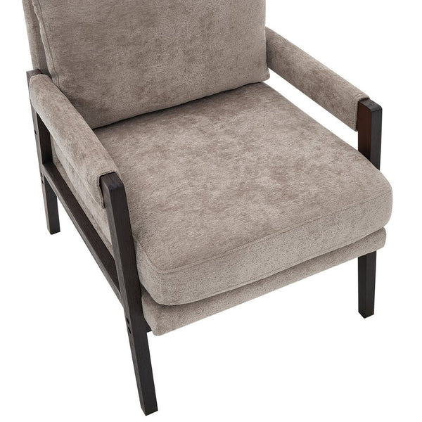 English Elm Kelly Barrel Accent Chair Chenille Upholstery Acacia Wood Legs Mid-century Living Room Grey T2574P240947