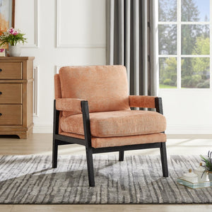 English Elm Kelly Barrel Accent Chair Chenille Upholstery Acacia Wood Legs Mid-century Living Room Orange T2574P240951
