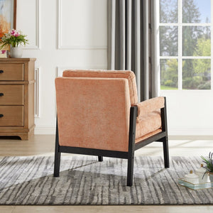 English Elm Kelly Barrel Accent Chair Chenille Upholstery Acacia Wood Legs Mid-century Living Room Orange T2574P240951