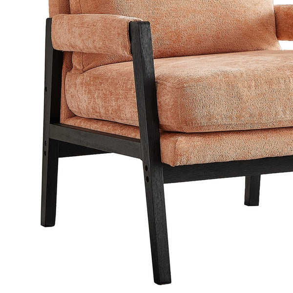 English Elm Kelly Barrel Accent Chair Chenille Upholstery Acacia Wood Legs Mid-century Living Room Orange T2574P240951