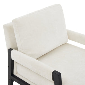 English Elm Kelly Barrel Accent Chair Chenille Upholstery Acacia Wood Legs Mid-century Living Room White T2574P240952
