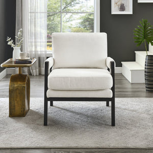 English Elm Kelly Barrel Accent Chair Chenille Upholstery Acacia Wood Legs Mid-century Living Room White T2574P240952
