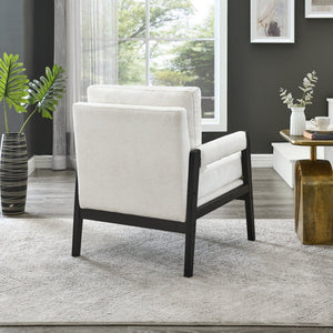 English Elm Kelly Barrel Accent Chair Chenille Upholstery Acacia Wood Legs Mid-century Living Room White T2574P240952