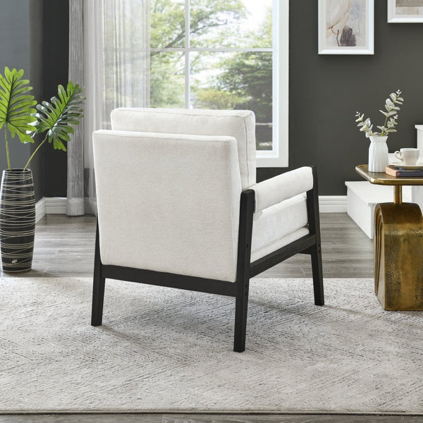 English Elm Kelly Barrel Accent Chair Chenille Upholstery Acacia Wood Legs Mid-century Living Room White T2574P240952