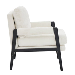 English Elm Kelly Barrel Accent Chair Chenille Upholstery Acacia Wood Legs Mid-century Living Room White T2574P240952