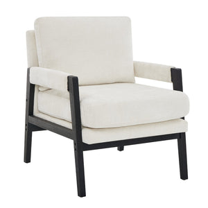 English Elm Kelly Barrel Accent Chair Chenille Upholstery Acacia Wood Legs Mid-century Living Room White T2574P240952