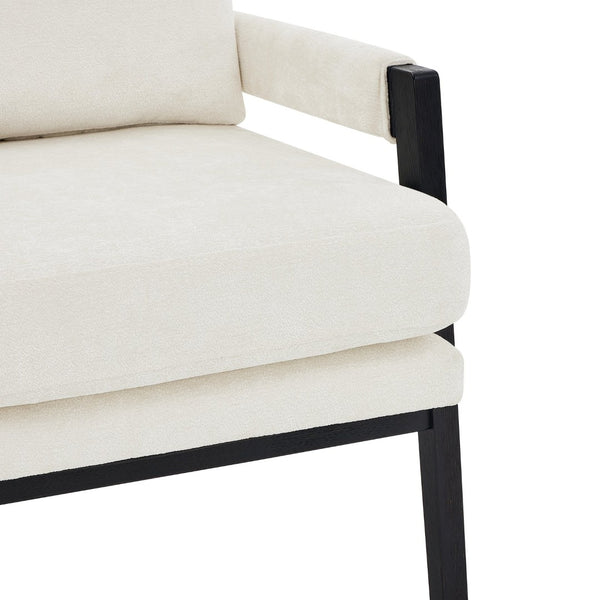 English Elm Kelly Barrel Accent Chair Chenille Upholstery Acacia Wood Legs Mid-century Living Room White T2574P240952