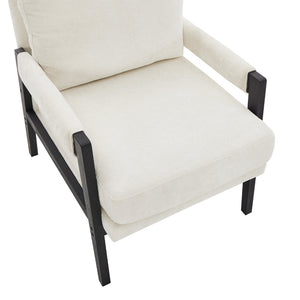 English Elm Kelly Barrel Accent Chair Chenille Upholstery Acacia Wood Legs Mid-century Living Room White T2574P240952