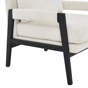English Elm Kelly Barrel Accent Chair Chenille Upholstery Acacia Wood Legs Mid-century Living Room White T2574P240952