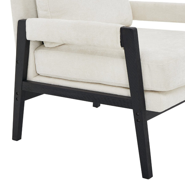 English Elm Kelly Barrel Accent Chair Chenille Upholstery Acacia Wood Legs Mid-century Living Room White T2574P240952