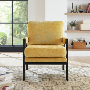 English Elm Kelly Barrel Accent Chair Chenille Upholstery Acacia Wood Legs Mid-century Living Room Yellow T2574P240953