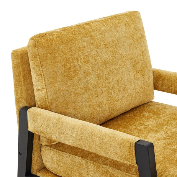 English Elm Kelly Barrel Accent Chair Chenille Upholstery Acacia Wood Legs Mid-century Living Room Yellow T2574P240953