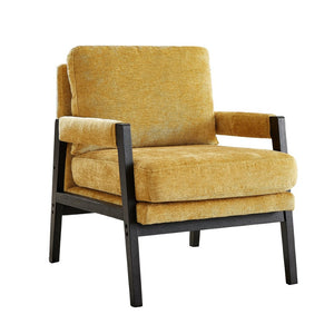 English Elm Kelly Barrel Accent Chair Chenille Upholstery Acacia Wood Legs Mid-century Living Room Yellow T2574P240953