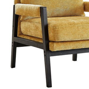 English Elm Kelly Barrel Accent Chair Chenille Upholstery Acacia Wood Legs Mid-century Living Room Yellow T2574P240953