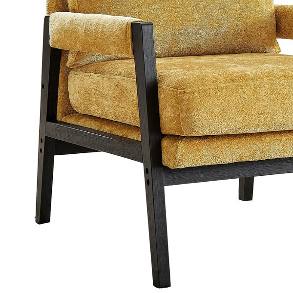 English Elm Kelly Barrel Accent Chair Chenille Upholstery Acacia Wood Legs Mid-century Living Room Yellow T2574P240953