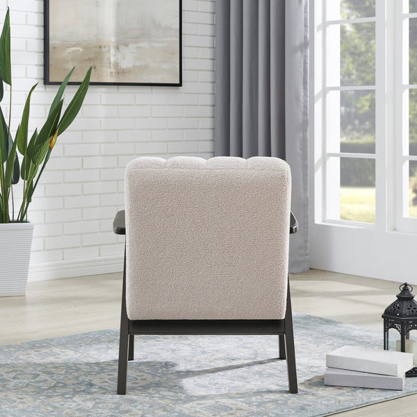 English Elm Rella Barrel Accent Chair Plush Sherpa Upholstery Espresso Wood Arms Living Room Beige T2574P241335