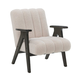 English Elm Rella Barrel Accent Chair Plush Sherpa Upholstery Espresso Wood Arms Living Room Beige T2574P241335