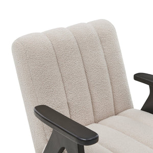English Elm Rella Barrel Accent Chair Plush Sherpa Upholstery Espresso Wood Arms Living Room Beige T2574P241335