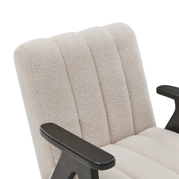 English Elm Rella Barrel Accent Chair Plush Sherpa Upholstery Espresso Wood Arms Living Room Beige T2574P241335