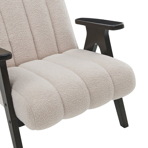 English Elm Rella Barrel Accent Chair Plush Sherpa Upholstery Espresso Wood Arms Living Room Beige T2574P241335