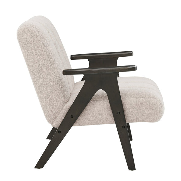 English Elm Rella Barrel Accent Chair Plush Sherpa Upholstery Espresso Wood Arms Living Room Beige T2574P241335