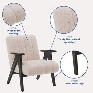 English Elm Rella Barrel Accent Chair Plush Sherpa Upholstery Espresso Wood Arms Living Room Beige T2574P241335